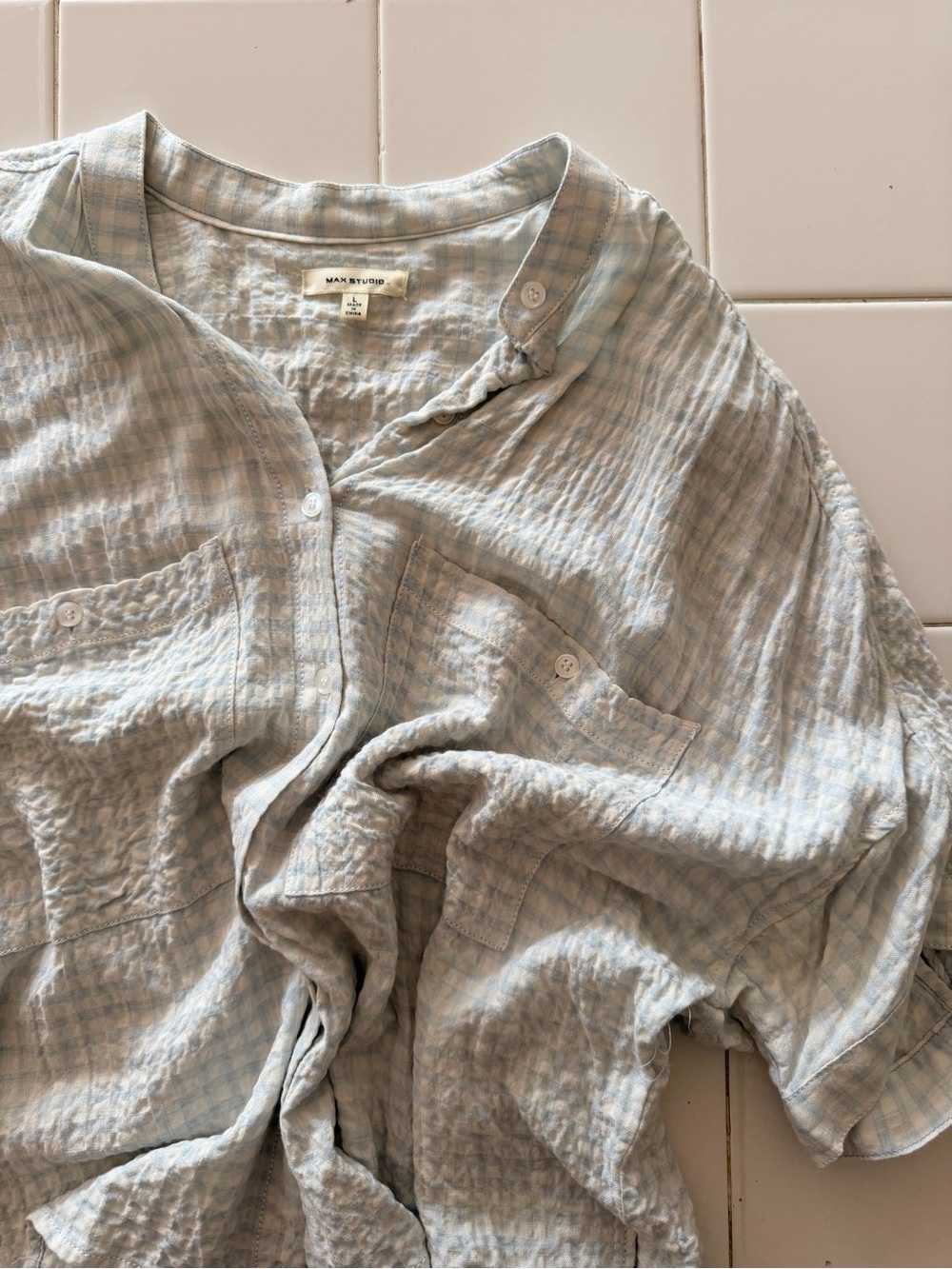 Max Studio Light Blue Checked Button-Front Blouse